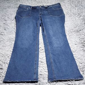 True Craft Jeans Womens 22W Mid Rise Bootcut Stretch‎ Denim Raw Hem Distressed